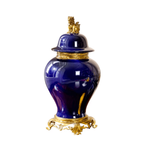 Dynasty Navy Glazed Brass Temple Jar 67cm - Avant Garde Furniture - Designer Furniture Store & Luxury Home Decor