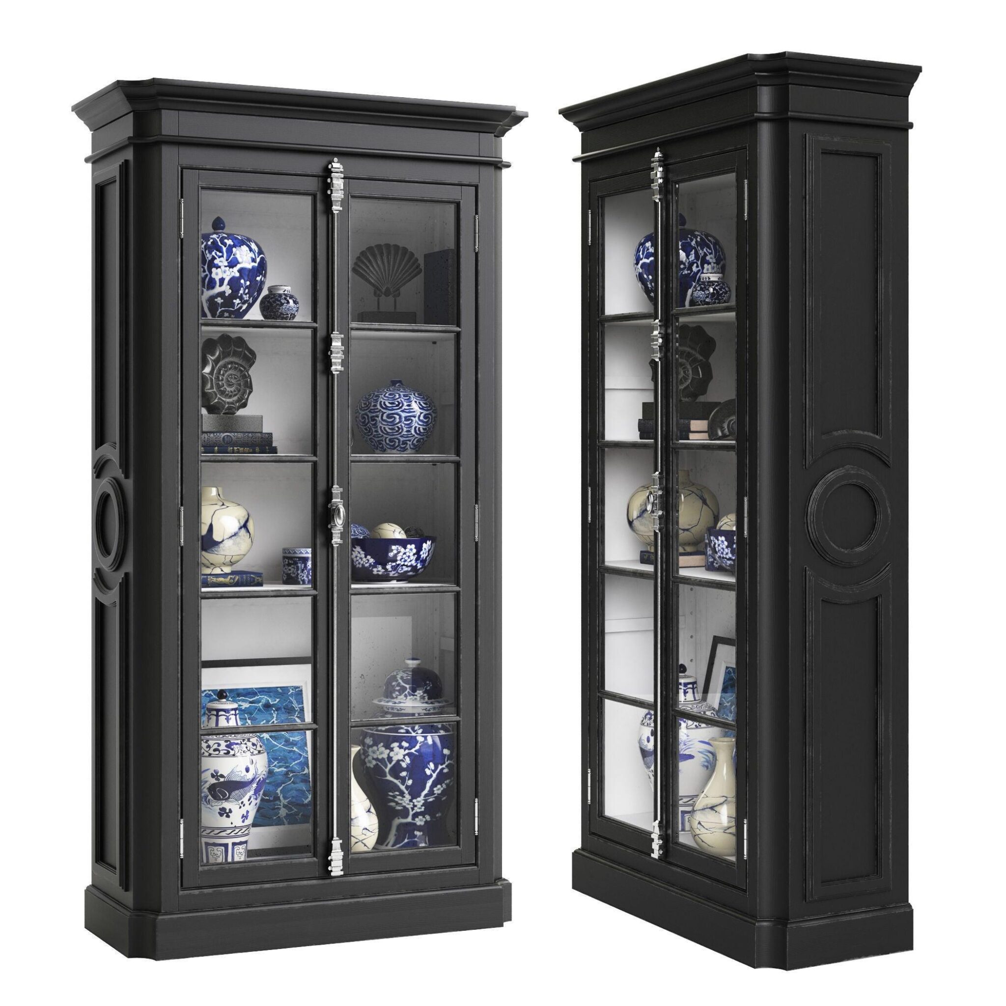 Elegancia Black Etagere Glass Door Cabinet - Avant Garde Furniture - Designer Furniture Store & Luxury Home Decor