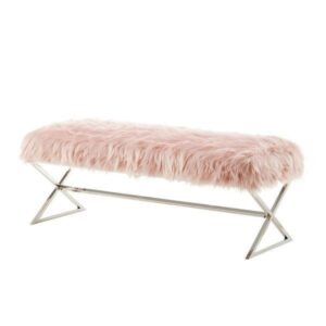 Savoy Pink Mongolian Fur Chrome X Bench - Avant Garde Furniture - Designer Furniture Store & Luxury Home Decor