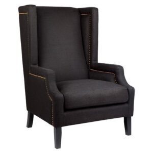 Emperor Studded Black Linen Wing Chair - Avant Garde Furniture - Designer Furniture Store & Luxury Home Decor