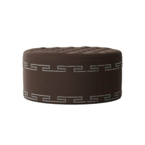 Eros Chocolate Velvet Greek Key Studded Ottoman - Avant Garde Furniture - Designer Furniture Store & Luxury Home Decor