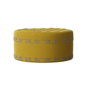 Eros Deep Yellow Velvet Greek Key Studded Ottoman - Avant Garde Furniture - Designer Furniture Store & Luxury Home Decor
