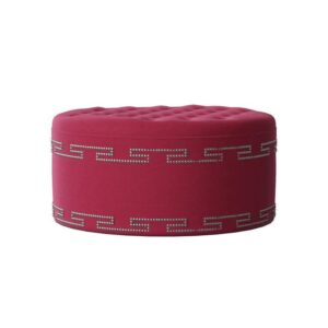 Eros Fuscia Velvet Greek Key Studded Ottoman - Avant Garde Furniture - Designer Furniture Store & Luxury Home Decor
