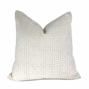 Eros Greek Key Embossed Ivory Velvet Cushion - Avant Garde Furniture - Designer Furniture Store & Luxury Home Decor
