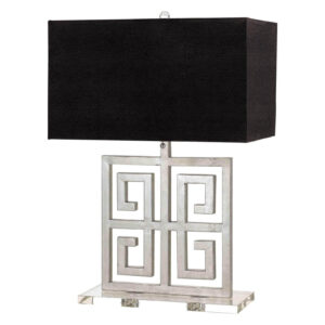 Eros Silver Greek Key Lamp with Black Linen Shade - Avant Garde Furniture - Designer Furniture Store & Luxury Home Decor