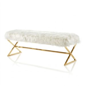 Savoy White Mongolian Fur Gold Bench