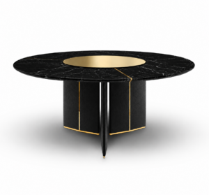 Algerone Nero Marble Leather Dining Table