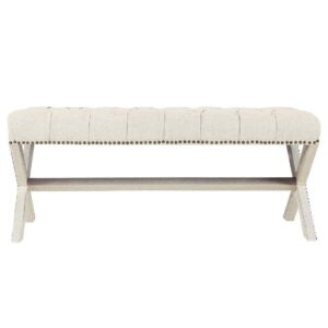 Finch White Studded Linen Bench - Avant Garde Furniture - Designer Furniture Store & Luxury Home Decor