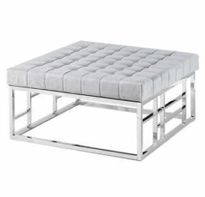 Franko Light Grey Velvet Chrome Ottoman - Avant Garde Furniture - Designer Furniture Store & Luxury Home Decor