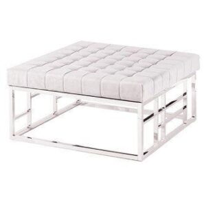 Franko White Velvet Chrome Ottoman - Avant Garde Furniture - Designer Furniture Store & Luxury Home Decor