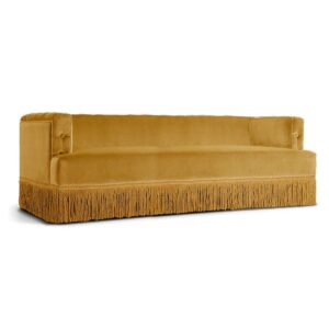 Fringe Mustard Velvet Tassle Sofa 200cm - Avant Garde Furniture - Designer Furniture Store & Luxury Home Decor
