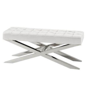 Gansevoort White Velvet Chrome Bench - Avant Garde Furniture - Designer Furniture Store & Luxury Home Decor