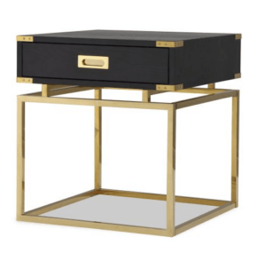 Genoa Black Ash & Brass One Drawer Bedside Table - Avant Garde Furniture - Designer Furniture Store & Luxury Home Decor