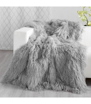 Genuine Mongolian Fur Light Grey King Blanket 220cm - Avant Garde Furniture - Designer Furniture Store & Luxury Home Decor