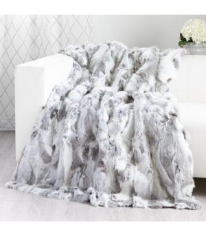 Genuine Rabbit Hide White Grey Super King Size Blanket 250cm - Avant Garde Furniture - Designer Furniture Store & Luxury Home Decor