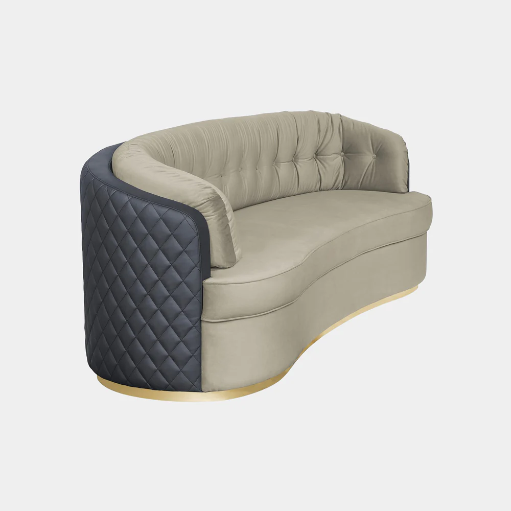 Otto Beige Velvet Brass Leather Swivel Chair - Image 7