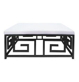 Greek Key White Linen Ottoman table - Avant Garde Furniture - Designer Furniture Store & Luxury Home Decor