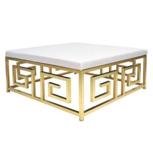 Greek Key White Velvet Ottoman table - Avant Garde Furniture - Designer Furniture Store & Luxury Home Decor