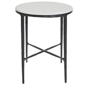 Harlow White Marble Black Iron Sidetable - Avant Garde Furniture - Designer Furniture Store & Luxury Home Decor