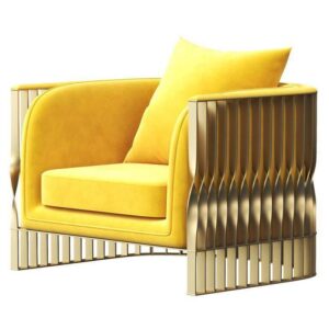 Helios Canary Velvet Brass Chair - Avant Garde Furniture - Designer Furniture Store & Luxury Home Decor