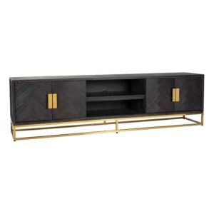 Herringbone Black Oak Brass Media Cabinet 180cm - Avant Garde Furniture - Designer Furniture Store & Luxury Home Decor