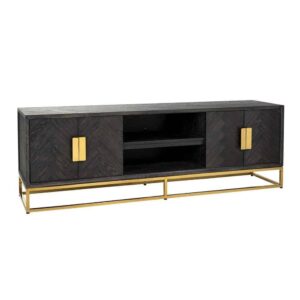 Herrinbone Black Oak Brass Media Cabinet 150cm - Avant Garde Furniture - Designer Furniture Store & Luxury Home Decor