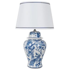 Imperial Peacock Temple Jar Lamp with White Blue Shade - Avant Garde Furniture - Designer Furniture Store & Luxury Home Decor