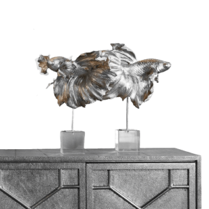 Imperial Silver Siamese Fish Set on Crystal Stand - Avant Garde Furniture - Designer Furniture Store & Luxury Home Decor