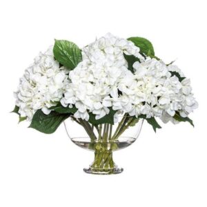 Imperial White Hydrangeas in Glass Urn - Avant Garde Furniture - Designer Furniture Store & Luxury Home Decor
