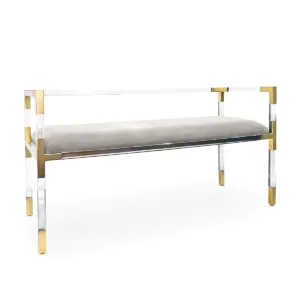 Jacques Grey Velvet Lucite Brass Bench - Avant Garde Furniture - Designer Furniture Store & Luxury Home Decor