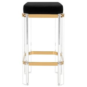 Jacques Black Velvet Lucite Brass Barstool - Avant Garde Furniture - Designer Furniture Store & Luxury Home Decor
