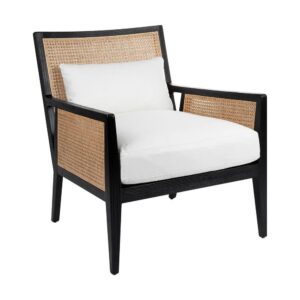 Kane Black Rattan Arm Chair - White Linen - Avant Garde Furniture - Designer Furniture Store & Luxury Home Decor
