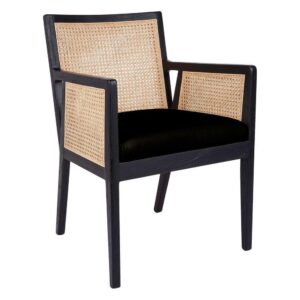 Kane Black Rattan Carver Chair - Black Linen - Avant Garde Furniture - Designer Furniture Store & Luxury Home Decor