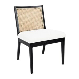 Kane Black Rattan Carver Chair - White Linen - Avant Garde Furniture - Designer Furniture Store & Luxury Home Decor