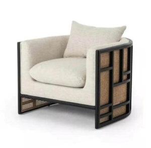 Kane Black Rattan Cream Linen Carver Sofa Armchair - Avant Garde Furniture - Designer Furniture Store & Luxury Home Decor