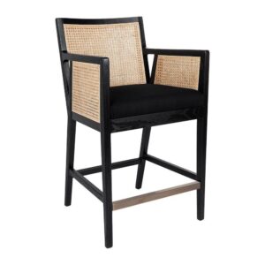 Kane Black Rattan Kitchen Stool - Black Linen - Avant Garde Furniture - Designer Furniture Store & Luxury Home Decor