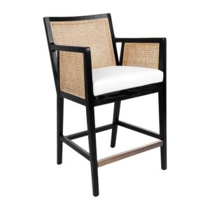 Kane Black Rattan Kitchen Stool - Black Linen - Avant Garde Furniture - Designer Furniture Store & Luxury Home Decor