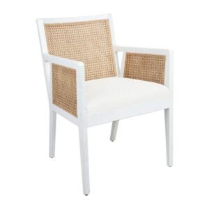 Kane White Rattan Carver Chair - White Linen - Avant Garde Furniture - Designer Furniture Store & Luxury Home Decor