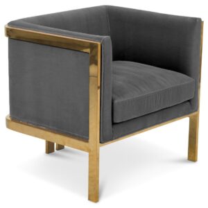 Kingpin Grey Velvet Brass Armchair - Avant Garde Furniture - Designer Furniture Store & Luxury Home Decor