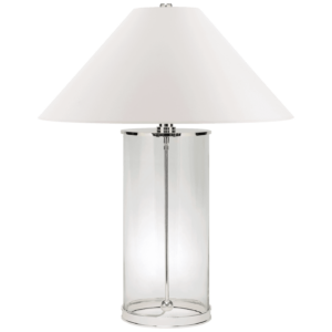 Laurent Nickel Glass Table Lamp with White Lamp Shade - Avant Garde Furniture - Designer Furniture Store & Luxury Home Decor