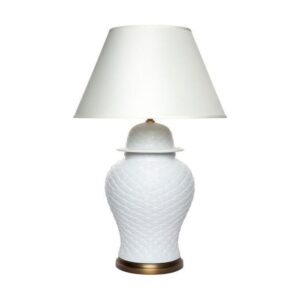 Leopolda White Ceramic Brass Lamp with White Shade - Avant Garde Furniture - Designer Furniture Store & Luxury Home Decor