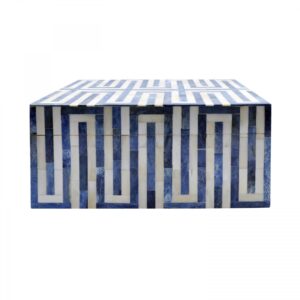 Mahalia India Bone Geometric Blue White Resin Box 33cm - Avant Garde Furniture - Designer Furniture Store & Luxury Home Decor