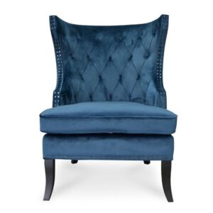 Marina Blue Velvet Studded Wing Chair - Avant Garde Furniture - Designer Furniture Store & Luxury Home Decor