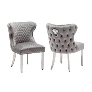 Medusa Grey Velvet Chrome Dining Chair - Avant Garde Furniture - Designer Furniture Store & Luxury Home Decor