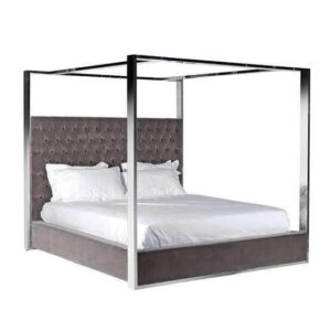Missoni Chrome Greige Velvet Canopy King Bed - Avant Garde Furniture - Designer Furniture Store & Luxury Home Decor