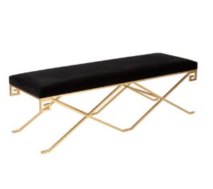 Okino Black Velvet Gold Greek Key Bench - Avant Garde Furniture - Designer Furniture Store & Luxury Home Decor