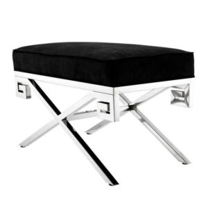 Okuro Black Velvet Chrome Ottoman Stool - Avant Garde Furniture - Designer Furniture Store & Luxury Home Decor