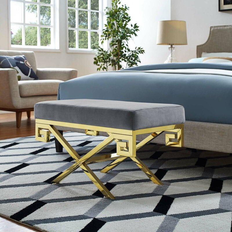 Okuro Grey Velvet Gold Ottoman Stool - Avant Garde Furniture - Designer Furniture Store & Luxury Home Decor