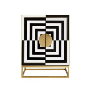 Opt Geometric Black White Bar Brass Small Cabinet - Avant Garde Furniture - Designer Furniture Store & Luxury Home Decor