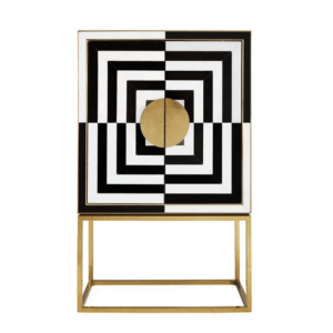Opt Geometric Black White Brass Bar Cabinet - Avant Garde Furniture - Designer Furniture Store & Luxury Home Decor